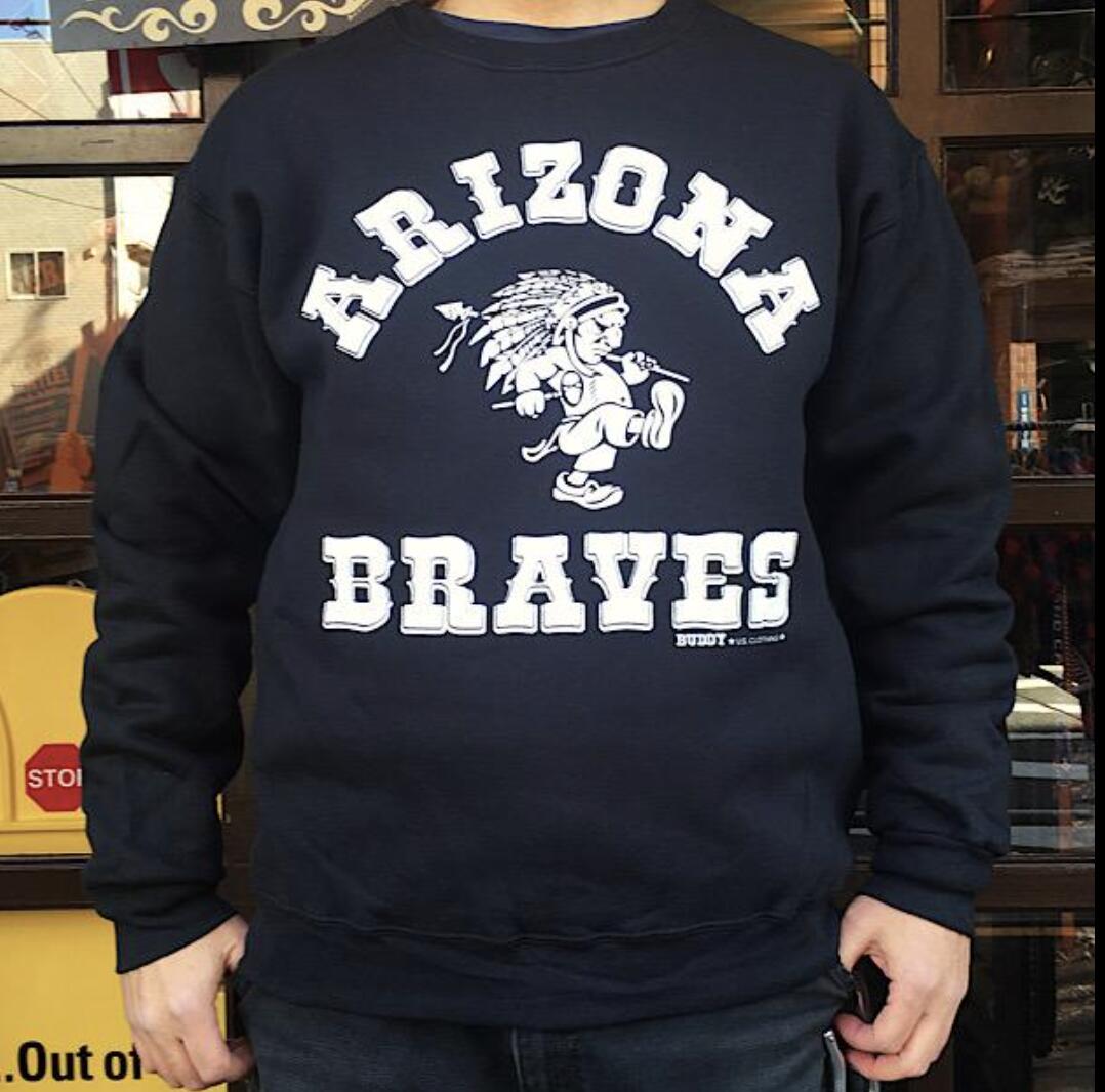 BUDDY オリジナル クルーネックスエット ARIZONA BRAVES クルー スウェット ブラック 黒 12oz 裏起毛 アメカジ メンズ 長袖 丸首 トレーナー BLACK 0200124