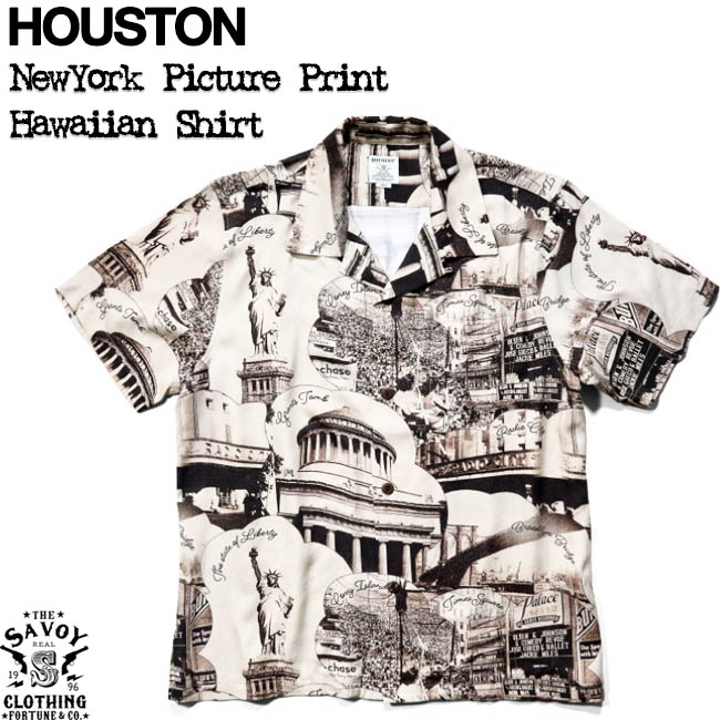 Savoy Clothing Houston Newyork Picture Print Hawaiian Shirt ニューヨーク フォト プリント オープンシャツ ボーリングシャツ アロハ Ny 自由の女神 サヴォイクロージング ヒューストン メンズ 半袖 50 S 開襟 ロカビリー ファッション サボイクロージング モカ