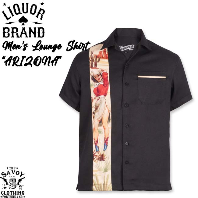 Savoy Clothing Liqor Brand Men S Shirts Arizona サヴォイクロージング リカーブランド メンズ ラウンジシャツ アリゾナ タトゥーガール オープン シャツ ブラック 半袖 50 S 開襟 ロカビリー ファッション サボイクロージング 50年代 86 以上節約