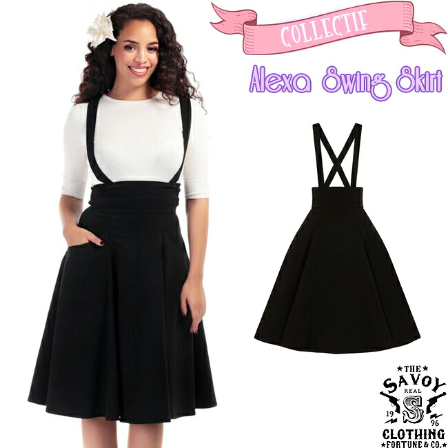 Alexa サボイクロージング Savoy 注目のイギリスブランド スウィングスタイルのサロペットスカート 50 S Clothing スカート サロペット スカート スウィング Collectif Plane Swing Skirt コレクティフ ワンピース サーキュラー ドレス ジャンパー スカート ブラック
