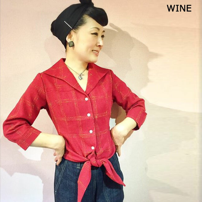 最大69 Offクーポン Savoy Clothing Rainbowloop Windowpane Hemknot Blouse レインボーネップ ウィンドウペン チェック 前結び ブラウス 2way 七分袖 サヴォイクロージング シャツ リボン レディース ロカビリー ファッション 衣装 サボイクロージング 原宿 50年代風