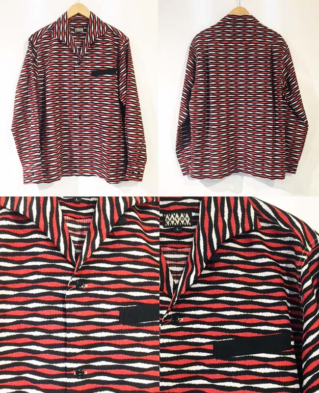 8580円 豪華な Savoy Clothing Wavy Border Italian Shirts サヴォイクロージング ボーダー イタリアン オープン シャツ 長袖 メンズ 50 S 開襟 ロカビリー ファッション Rockabilly 衣装 サボイクロージング 原宿 ブラック アイボリー レッド オールディーズ 50年代