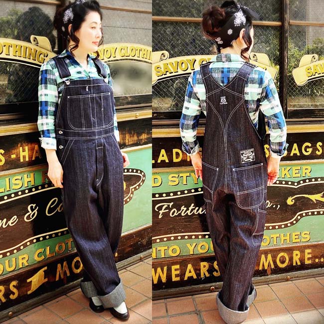 Savoy Clothing 10oz Denim Overall デニム オーバーオール レディース サロペット インディゴ パンツ サヴォイクロージング ロカビリー ファッション 原宿 ベージュ 50 S サボイクロージング 衣装 オールインワン Svy Oa012 完売