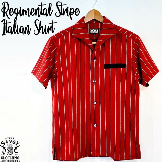Savoy Clothing Regimental Stripe S S Italian Shirts レジメンタル ストライプ イタリアン シャツ オープン シャツ 半袖 サヴォイクロージング 50 S ロカビリー ファッション Rockabilly 衣装 ストライプ サボイクロージング 原宿 50年代 メンズ レッド Xl Svy Sh301