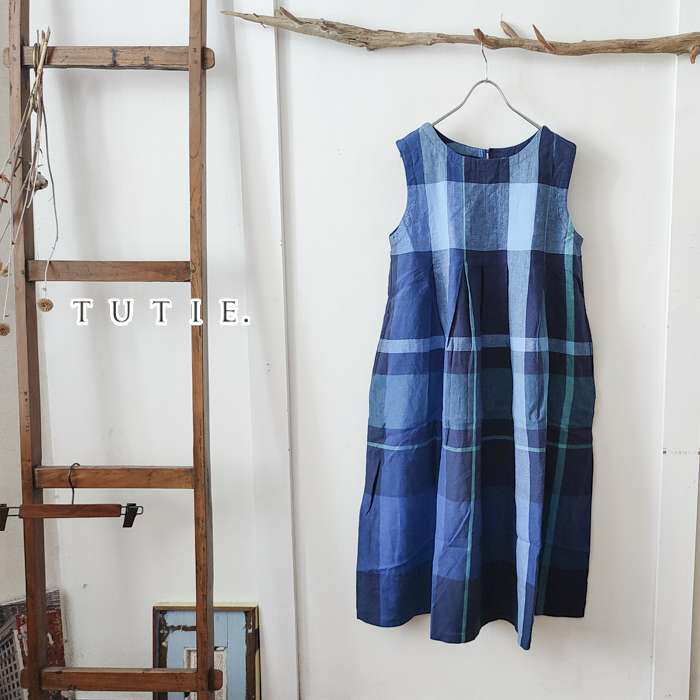 【楽天市場】【セール40％】TUTIE ツチエ ブロックチェックノースリーブリネンロングワンピース / ワンピース レディース 柄 ロング 夏