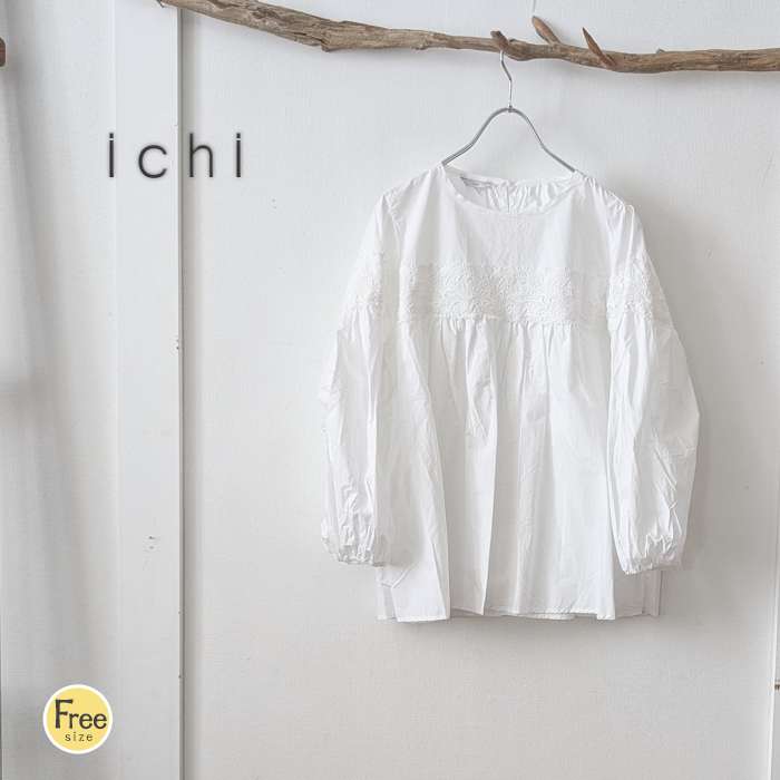 ICHI イチ 花柄レースブラウス レディース ワイドシルエット 長袖 袖口ゴム 後ろ襟ボタン オケージョン オールシーズン ICHI イチ 花柄レースブラウス レディース ワイドシルエット