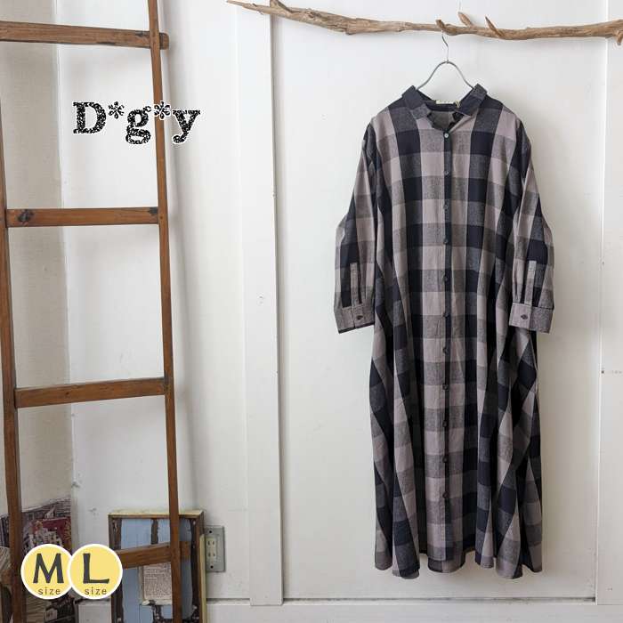 Dgy ディージーワイ ブロックチェックワンピース フレアシルエット レギュラーカラー ロング丈 前開き 羽織り 春夏 中国製 レディース 6,951円