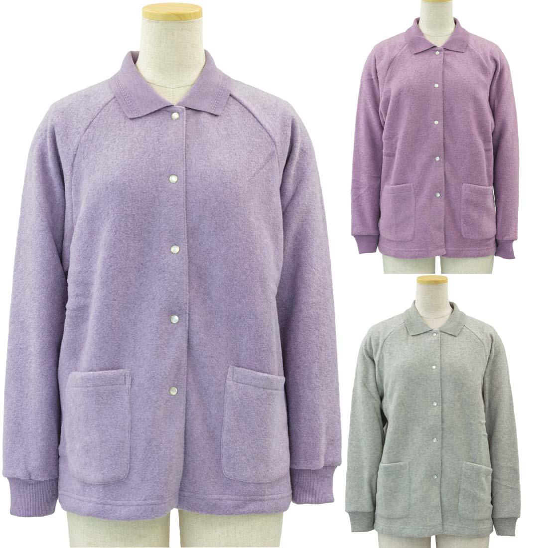 シニアファッション 70代 80代 90代 レディース 高齢者 服 マグネット ボタン 長袖 ラグラン 前開き ストレッチ フクレ ポロシャツ カーディガン 2002475_2.jpg