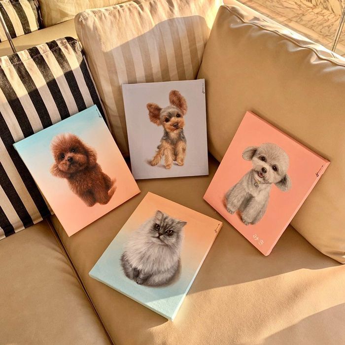 ※予約販売【draw pet】my pet 油絵絵画《全身》（1匹） 韓国 ブランド かわいい おしゃれ プレゼント 小型犬 うちの子グッズ うちの子 ドレス NEW 犬 猫 雨
