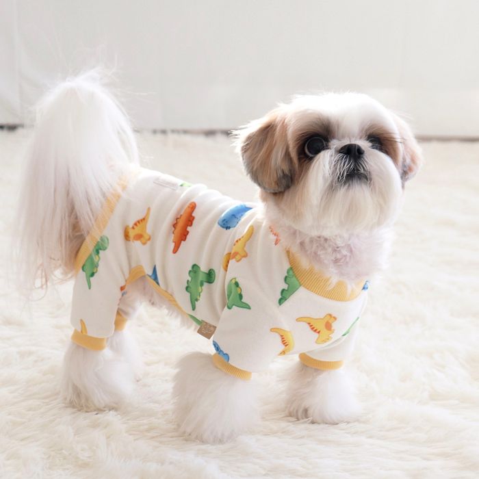 即納【DURANG RURANG】Dinosaur Fleece All in one 犬服 ドッグウェア 犬の服 小型犬 小型犬服 韓国 犬用品 ドッググッズ Tシャツ スリーブレス
