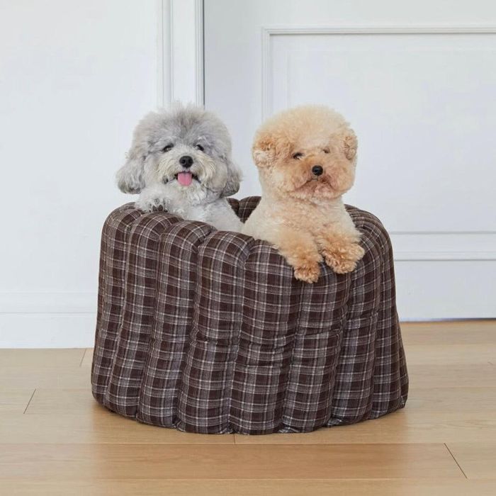即納【azalea】Canele Cushion Flannel（Check Brown） ドッグクッション 犬座蒲団 犬用座蒲団 犬装置 ドッググッズ 座蒲団 愛玩動物座蒲団 寝床 犬ベット 中型犬