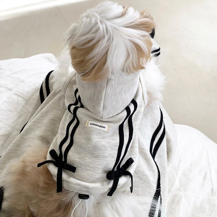 ※予約販売【DURANG RURANG】Ribbon Hoodie Jacket（Melange Gray） 犬服 ドッグウェア 犬の服 スリーブレス 犬用品 ドッググッズ 小型犬 小型犬服 春 春服