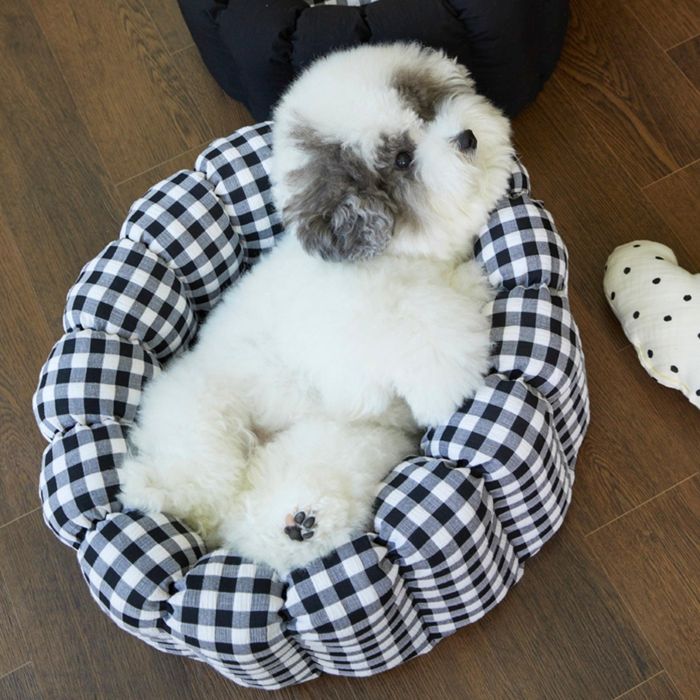 即納【azalea】Check Black Canele Cushion 犬装置  ドッググッズ  ドッグクッション  犬座布団  犬用座布団  愛玩動物座布団  犬寝台  犬用寝台  ドッグベッド  犬住み家