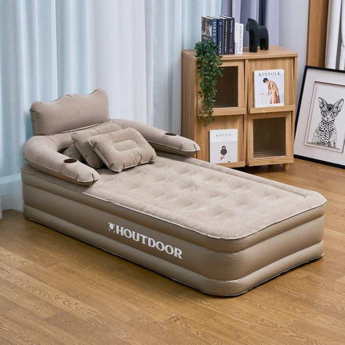 即納【HOUT】DOOR One touch air bed キャンプ 来客用 ペットと一緒 ワンルーム 愛犬 仕事中 オフィス リラクゼーションスペース 背もたれ サイドホルダー