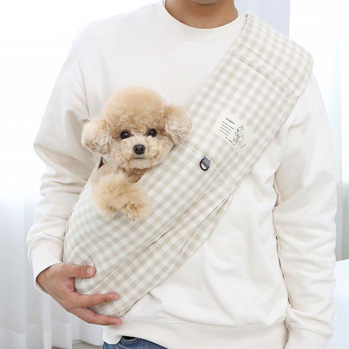 ※取っておく売りわたす【ITS DOG】Kangaroo Smart Sling Bag（Check Beige）｜犬用御徒面子 犬装置 ドッググッズ 御徒面子 スリング ドッグス輪っか 犬用御徒面子 スリングバッグ ドッグバッグ キャリーバッグ 軽さ