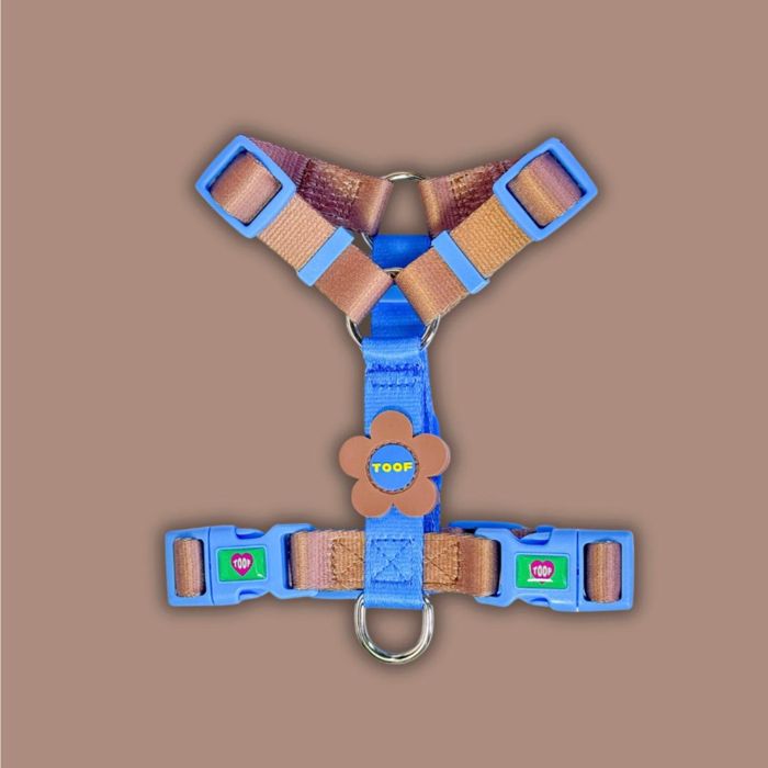 即納【TOOF】Flower Logo H Harness（Blue/Brown） 犬用品 ドッググッズ ハーネス ドッグハーネス 犬ハーネス 犬用ハーネス リード 犬のリード 犬用リード 散歩リード