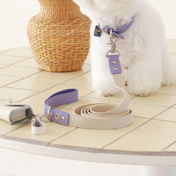 ※予約販売【maison de miu】 Running Mate Leather & Webbing Lead（Violet / Ivory） 韓国 ブランド かわいい おしゃれ プレゼント 小型犬 リード うちの子グッズ うちの子 タオル 散歩グッズ NEW 犬