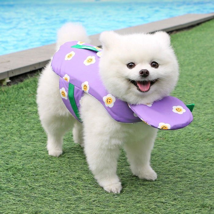 即納【ITS DOG】Ice Popping Life Jacket（Purple Daisy） 韓国 犬用品 ドッググッズ ライフジャケット 小型犬 小型犬服 水着 犬用水着 犬の水着 夏
