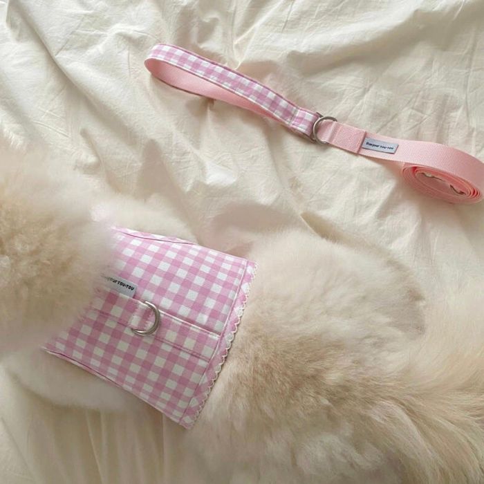 即納【Bonjour TOU-TOU】Eyelet Check Harness（Pink） 犬用品 ドッググッズ ハーネス ドッグハーネス 犬ハーネス 犬用ハーネス リード 犬用リード 犬リード 散歩リード