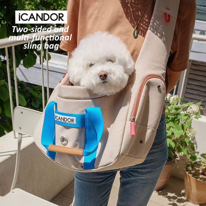 即納【iCANDOR】PEEK-A-BOO BAG（Melting Cream） 犬装置  ドッググッズ  韓国  スリング  犬用御徒面子  ドッグバッグ  キャリーバッグ  スリングバッグ  軽さ  たわい無い  大型犬
