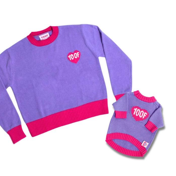 ※予約販売【TOOF】HEART LOGO SWEATER（Purple） 韓国 ブランド かわいい おしゃれ プレゼント 小型犬 お揃い リンクコーデ NEW 秋 冬 犬 犬用品 ドッググッズ Tシャツ スリーブレス ドッグウェア 犬服 犬の服 小型犬 小型犬服 韓国 秋