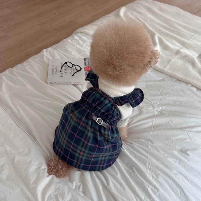 ※予約販売【FREDDIE TALE】London Check Ops（Blue） 犬服 ドッグウェア 犬の服 小型犬 小型犬服 ワンピース 韓国 犬用品 ドッググッズ 秋服