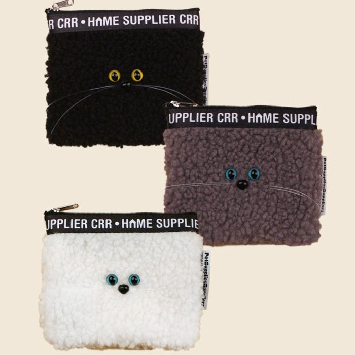 ※予約販売【CRR】Cat Pouch（3color） 猫用品 猫グッズ ポーチ フリース素材 小物入れ 韓国 ペンケース マナーポーチ ポリエステル 手洗い