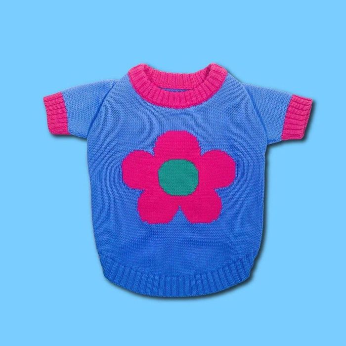 即納【TOOF】Puppy Daisy Sweater（Blue） 犬服 ドッグウェア 犬の服 スリーブレス 犬用品 ドッググッズ 小型犬 小型犬服 春服 夏服