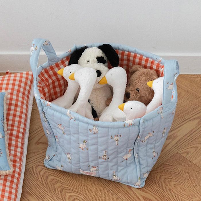 ※取って置く売りわたす【noutti】Duck Toy Basket（Sky / Orange Red） 韓国  手あそび  手あそび入れ  提げ篭  お手てお手伝いさん  軽さ  延性のある性  助けになる  合鴨  ギンガム照合のしるし