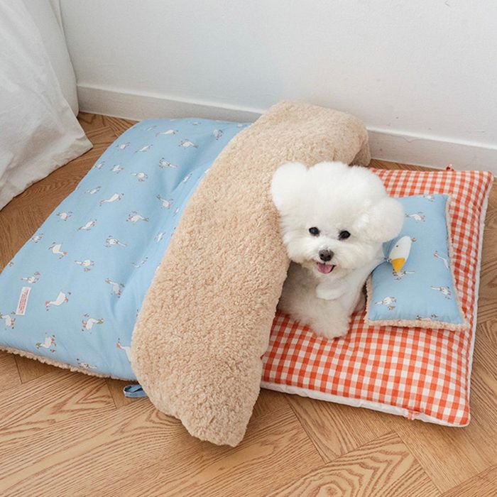 ※取っておく売りわたす【noutti】Duck Blanket Cushion Set（Sky / Orange Red） 韓国 犬装置 ドッググッズ ドッグベッド 犬用臥榻 犬用座蒲団 ドッグクッション 犬座蒲団 犬棲み家 毛布