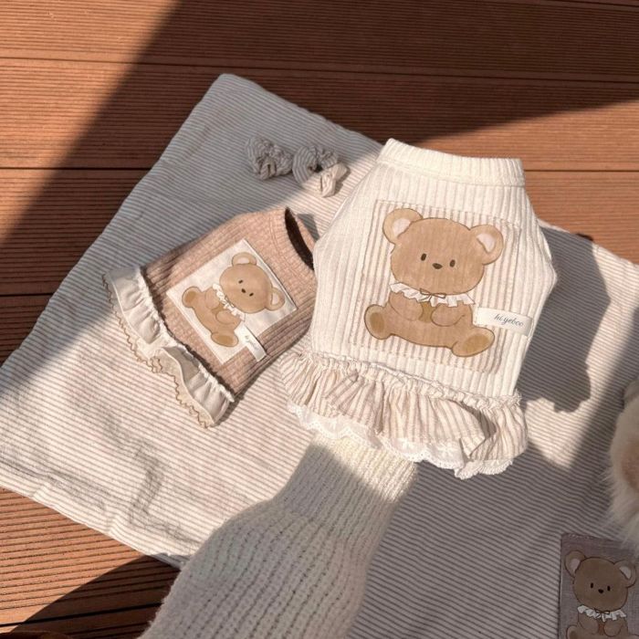 ※取って置く売りわたす【Hi Yeboo】Bobo Bear Sleeveless（Ivory / Brown） 犬服 ドッグウェア 犬の服 衣袂受け答え 小型犬 小型犬服 犬装置 ドッググッズ 韓国 春