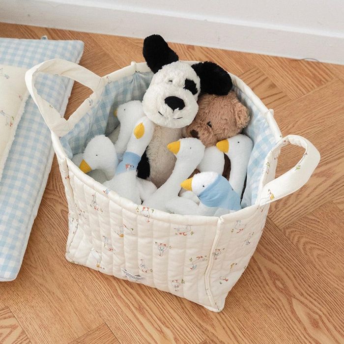 即納【noutti】Duck Toy Basket（Ivory / Sky Blue） 手あそび  手あそび入れ  韓国  犬装置  ドッググッズ  合鴨  ギンガム照合のしるし  布切れ  手あそびボックス席  お手てお手伝いさん