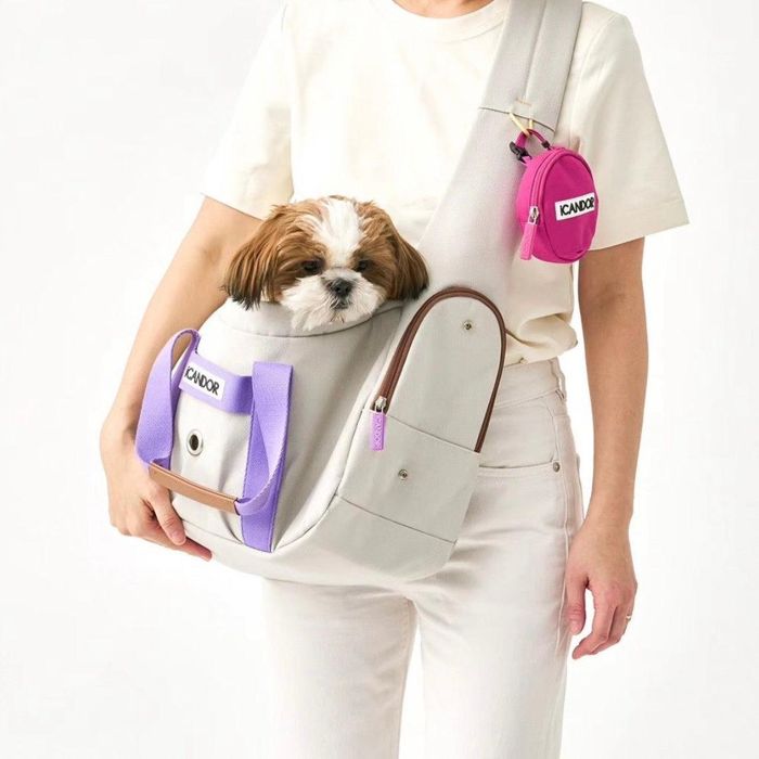 即納【iCANDOR】PEEK-A-BOO BAG（Plum Gray） 犬用品 ドッググッズ バッグ スリング 犬用バッグ ドッグバッグ キャリーバッグ スリングバッグ 軽量 軽い