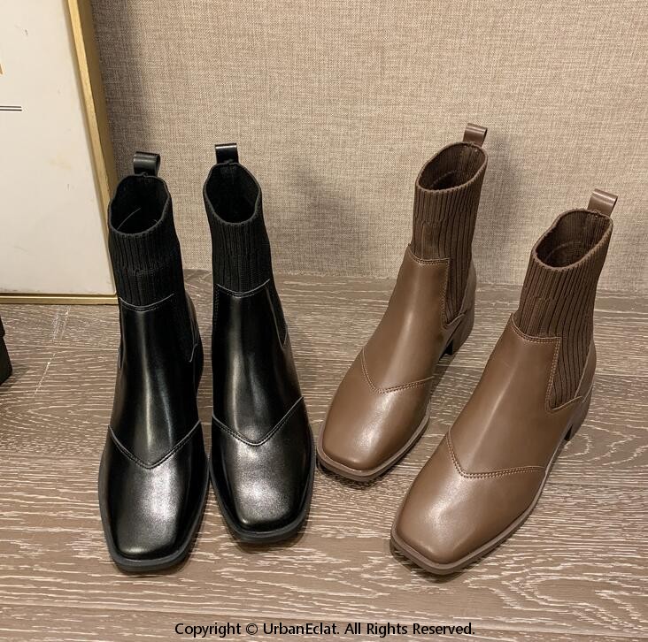 履きやすい 靴下ブーツ 太ヒール 秋冬 ニットブーツ おしゃれ 美脚 太ヒール ス チャンキーヒール ブーツ ストレッチ