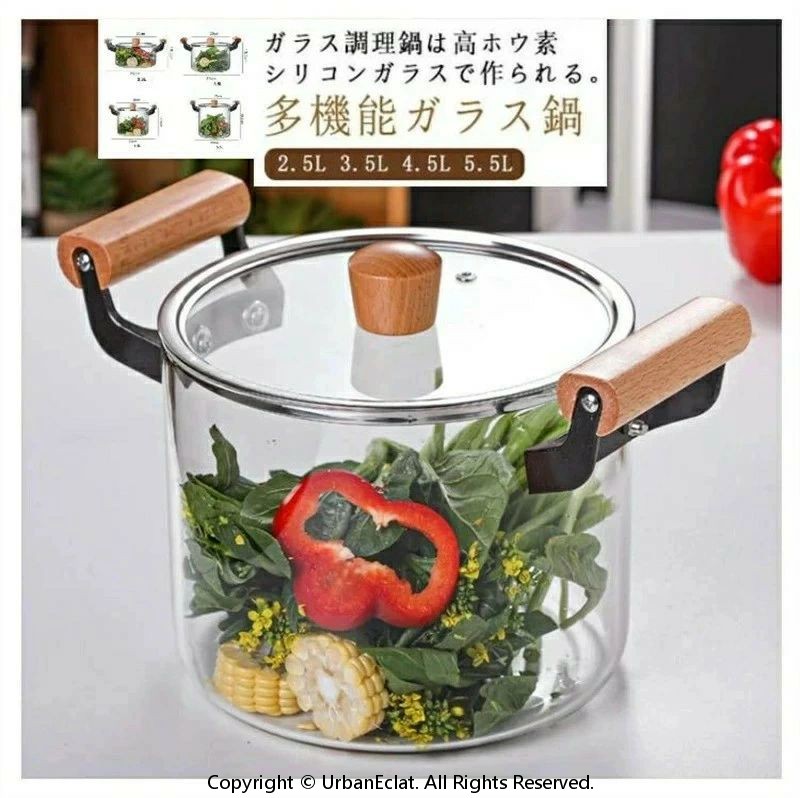 ミルクパン 2.5L/3.5L/4.5L/5.5L 片手鍋 ガラスパン 蓋付きガラス鍋 ソースパン ミニパン ミニ鍋 ガラスポット ガラス製 クリア 透明 北欧風 耐熱ガラス 台所用品 透明 耐熱 キッチン 調理器具 多機能 木製ハンドル