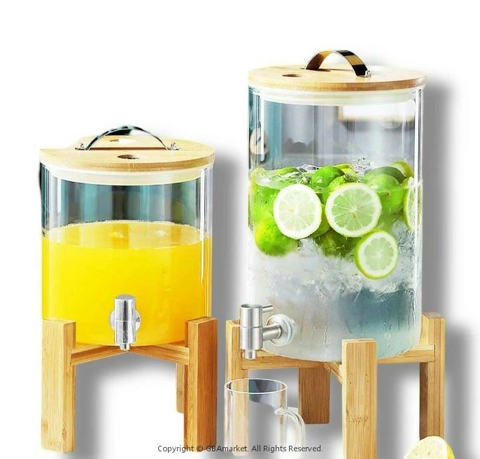 ドリンクサーバー ガラス 大容量3.5L/5L/8L 蛇口付き 飲料ポット 保存ボトル プボトル バレルディスペンサー 貯蔵容器 ガラス製 飲料水バケット 密閉タンク (スタンド付き) ジュース ビール ウォーターサーバー 透明 梅酒 果実酒｜UrbanEclat