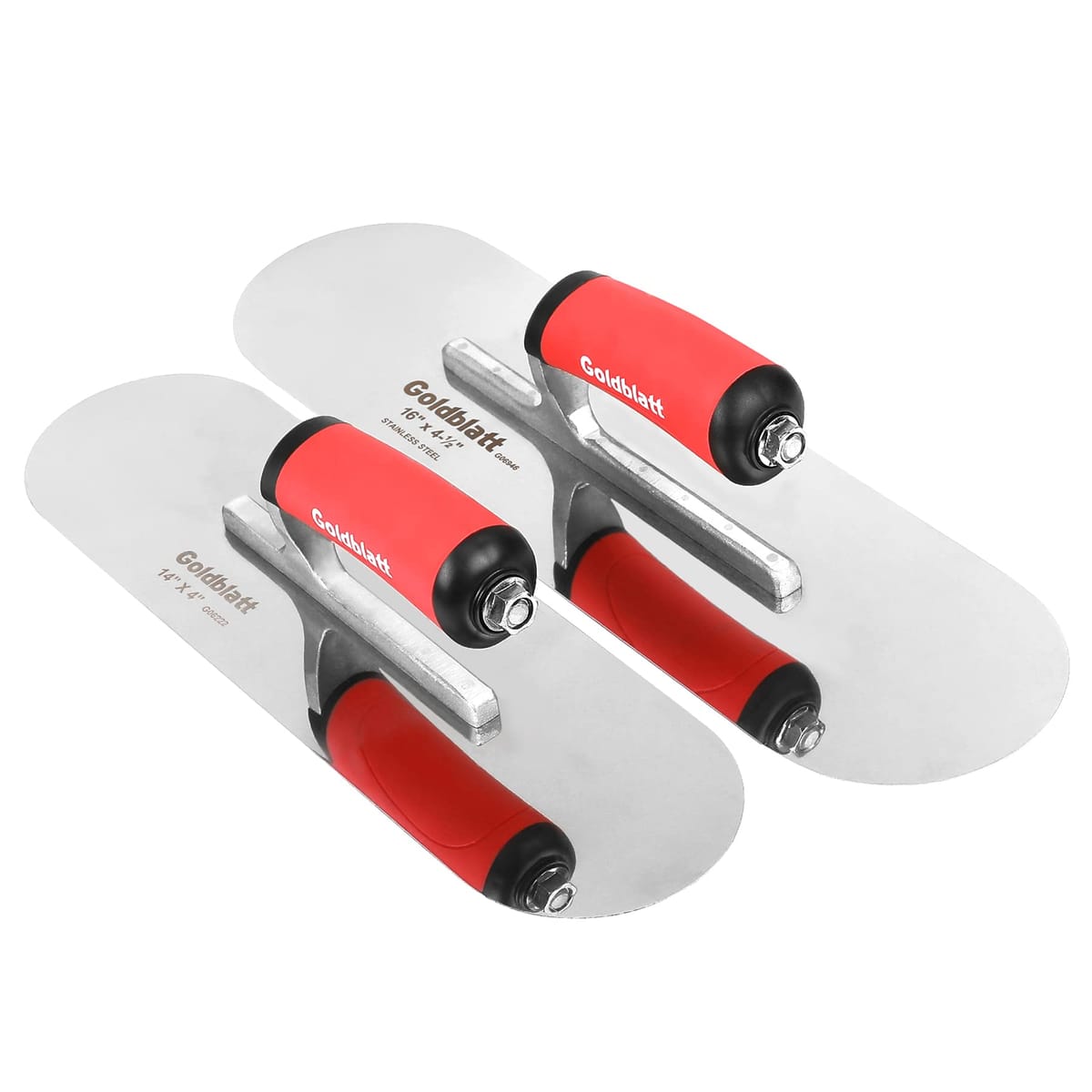Goldblatt(ゴールドブラット) プール用こて ステンレススチール ソフトグリップハンドル付き 16インチ x 4-1/2インチ & 14インチ x 4インチの仕上げ用こてセット 軽量合金取り付け ラウンドエンド|Urban Oasis Goods