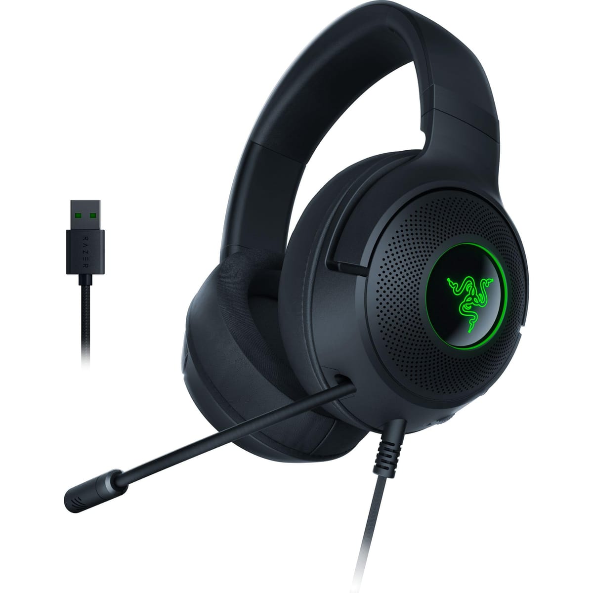 Razer Kraken V3 有線USBゲーミングヘッドセット TriForce チタン50mmドライバー THX空間オーディオ クロマRGB照明 ハイブリッドファブリック&レザーレットメモリーフォームクッション 取り外し可能なハイパークリアマイク