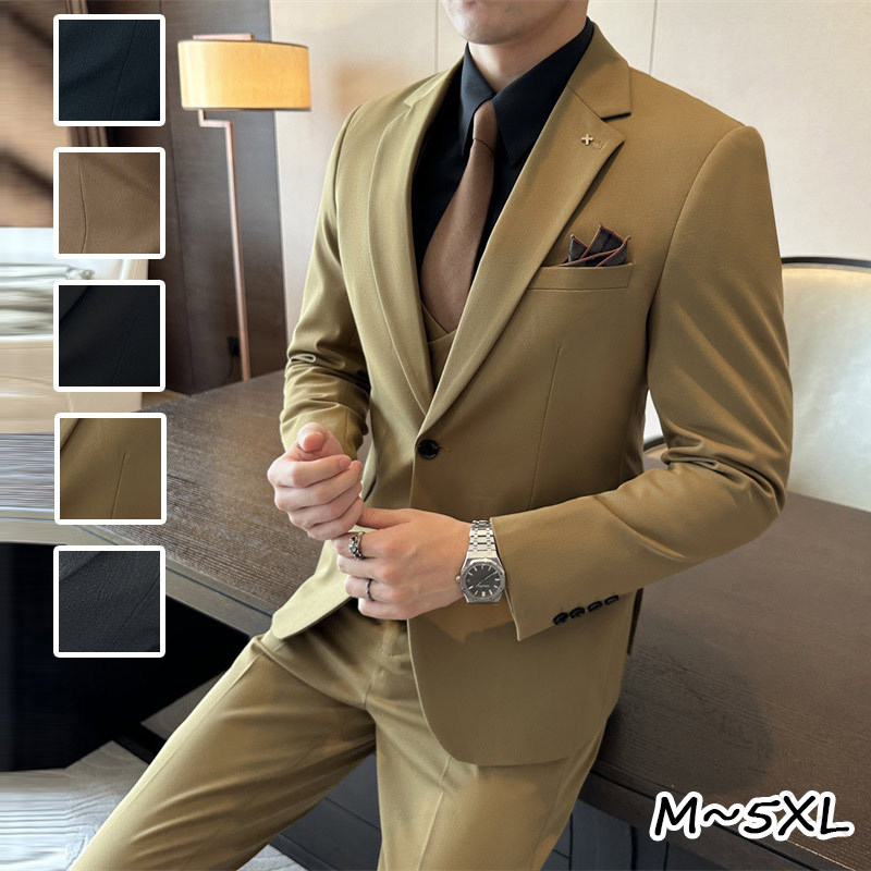 ビジネススーツ メンズスーツ 3点セット 全5色 ブラック グレー ブラウン グリーン カーキ M L XL 2XL 3XL 4XL 5XL 無地 高級感 レギュラー 紳士服 セットアップ カジュアルスーツ フォーマル オフィススーツ セレモニースーツ 通勤 結婚式 花婿 送料無料 7,205円