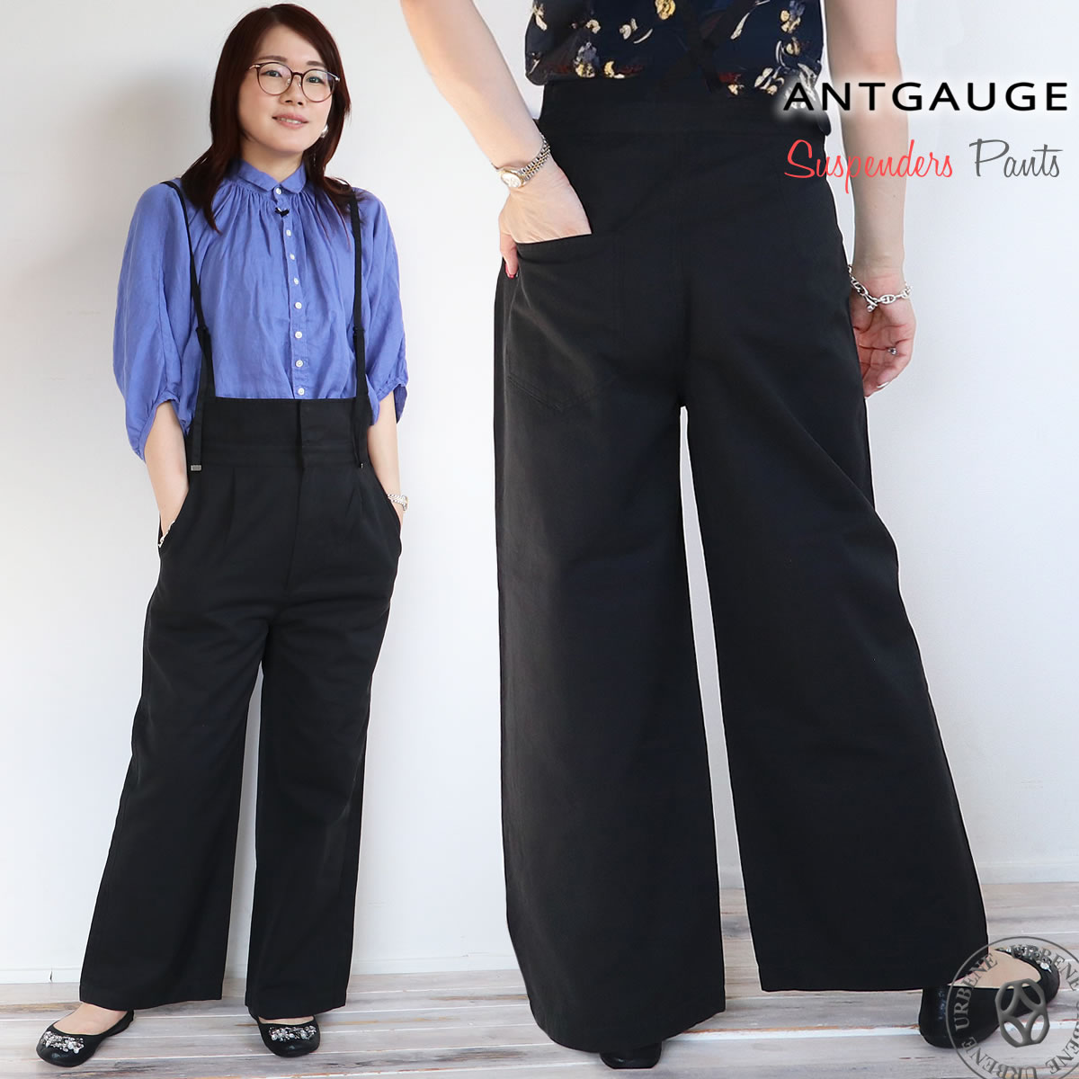 Antgauge アントゲージ コットンリネンサージ サロペットパンツ ( c2171 ) ボトムス イージーパンツ ストレート ワイドパンツ リネン 麻 コットン 綿 ドライ 股上深め ブラック レディース パンツ オールシーズン 体型カバー おしゃれ アーベン 送料無料 普段使い 実用的