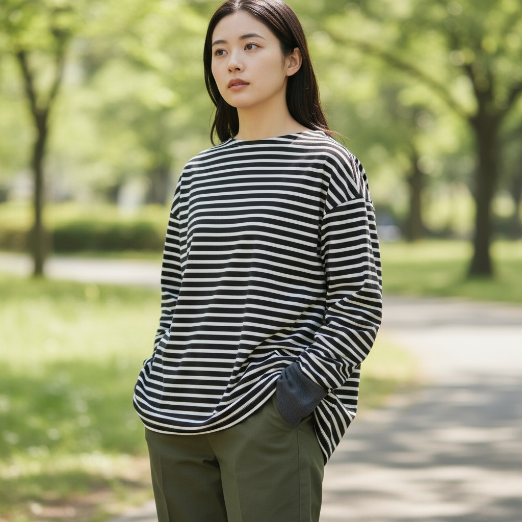 【10%OFF クーポン配布中】クロッシェ シャツ袖ドッキングボーダーTシャツ CLOCHE ( 55085027 ) 袖付き ボートネック ボーダー バックファスナーデザイン 長袖 レディース カジュアル キレイめ おしゃれ アーベン_clo_zba｜ジーンズ＆カジュアル -アーベン-