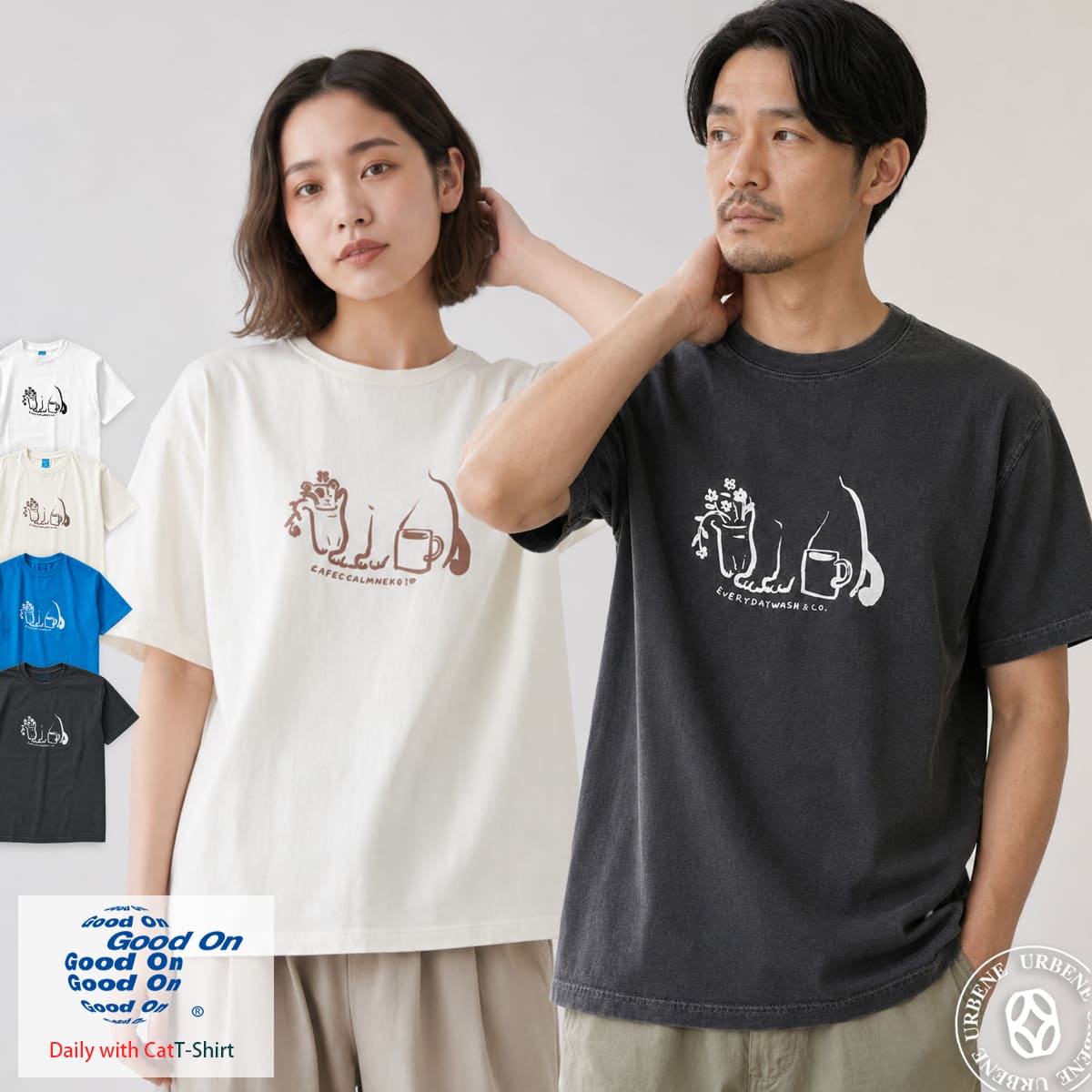 【 数量限定商品 】半袖Tシャツ GOOD ON グッドオン 猫柄 デイリーウィズキャット ショートスリーブTシャツ Daily with Cat クルーネック 5.5オンス USAコットン EVERYDAY WARE ピグメントダイ メンズ レディース カットソー おしゃれ 送料込み アーベン_gdn_mtt｜ジーンズ＆カジュアル -アーベン-