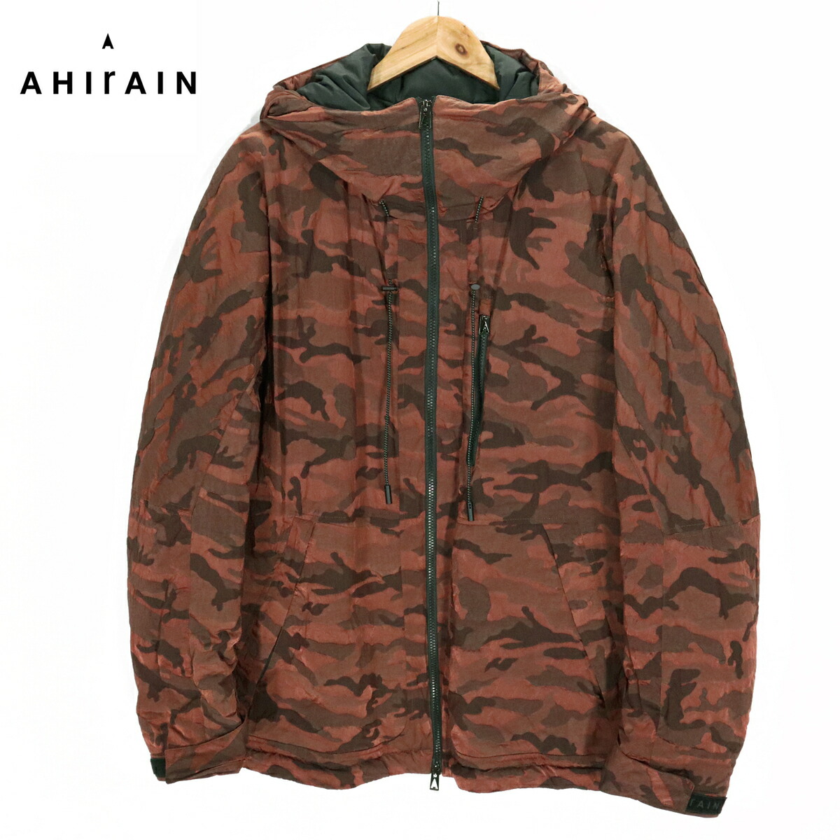 60％オフ 新品 置き目品 アイレイン AHIrAIN 上衣 M大きさ オレンジ色赤銅色 M～L好いかげんに メンズ 上衣 ボンネット付き添い人 中綿入り口・入口 ナイロン×ポリウレタン 柄物 ファクトリーブランド イタリア製 588-50212001