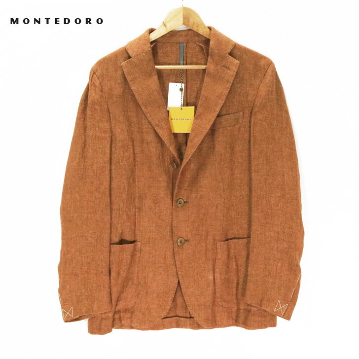 70％オフ 新品 正規品 モンテドーロ MONTEDORO ジャケット 46サイズ 50サイズ 52サイズ ブラウンオレンジ メンズ Mサイズ LLサイズ 3Lサイズ テーラードジャケット 3ボタン段返り リネン 麻100% ハンガリー製 63IJ20 M9275 23,760円