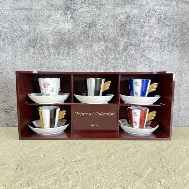 ★百貨店大売り出し継続期間中制限事項 尖んがり10倍★HOYA Espresso Collection 優勝杯\u0026平円盤 5客仕掛ける 【中古】 ホヤ エスプレッソ寄せあわせ 1点サクラ色耐久性手打ちこわれる 食器/900839
