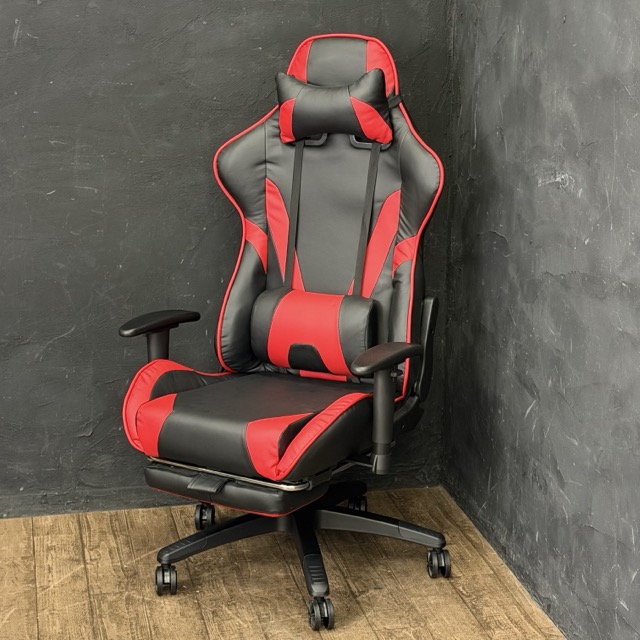 リクライニング ゲーミングチェア 【未使用】CH-187230-RED-GG レッド&times;ブラック PCチェア ハイバック オットマン付き イス / 515443 在★2｜urica店