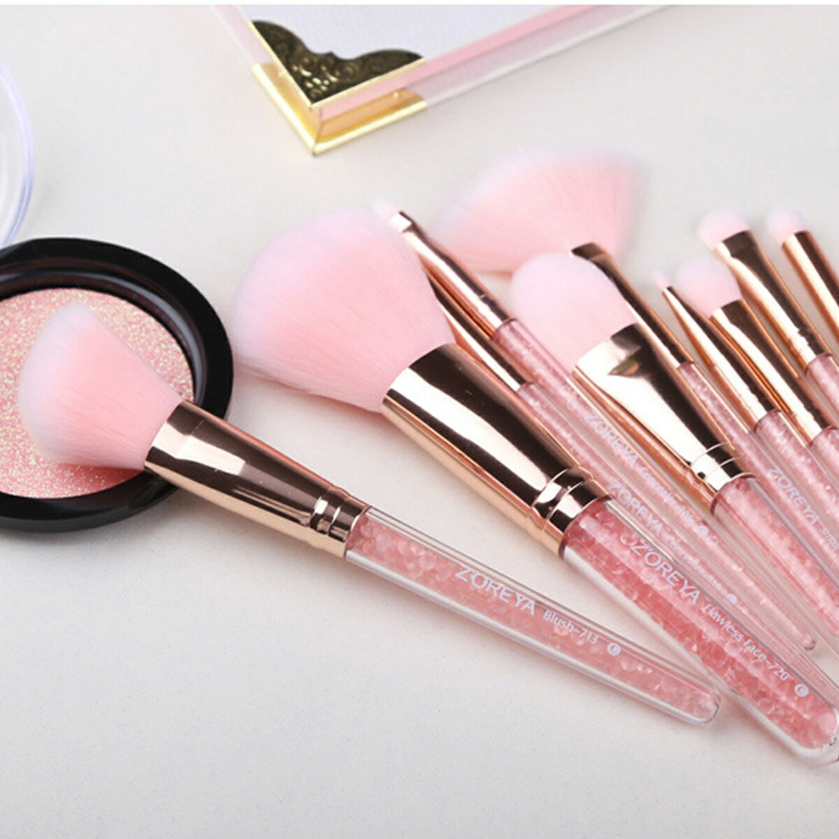 楽天市場 送料無料 メイクブラシセット メイクブラシ 10本セット ポーチ付き フェイスブラシ チークブラシ 化粧筆 コスメブラシ可愛い 毛質やわらかい 収納袋つき うりもの屋 売物屋