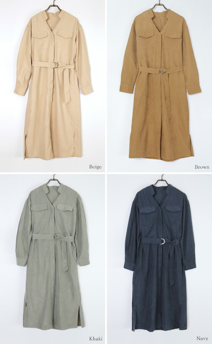 楽天市場 ミリタリーシャツワンピース ワンピース レディース シャツワンピ ロング丈 長袖 ウエストベルト メール便可 100 Urs ユアーズ
