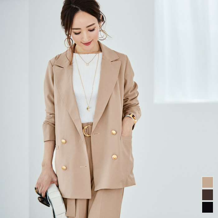 楽天市場 テーラードダブルジャケット アウター レディース ジャケット ダブルボタン ゴールドボタン 高見え 裏地付き ポケット ニュアンスカラー Urs ユアーズ