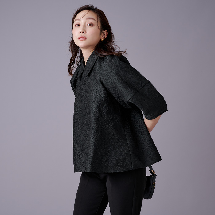 【店内全品20％OFF引き換え証】6/11 1:59まで■つけ襟付ふくれジャガードトップス トップス レディース トップ プルオーバー 襟 労働者の一団のど首 5分袖 音の大きさ衣袂 分かりやすい